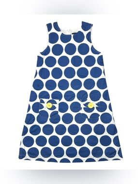 Mini Boden Cotton Shift Dress Polka Dot White Blue 11-12